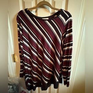 Striped Women's Top - Black, White, Maroon and Tan
